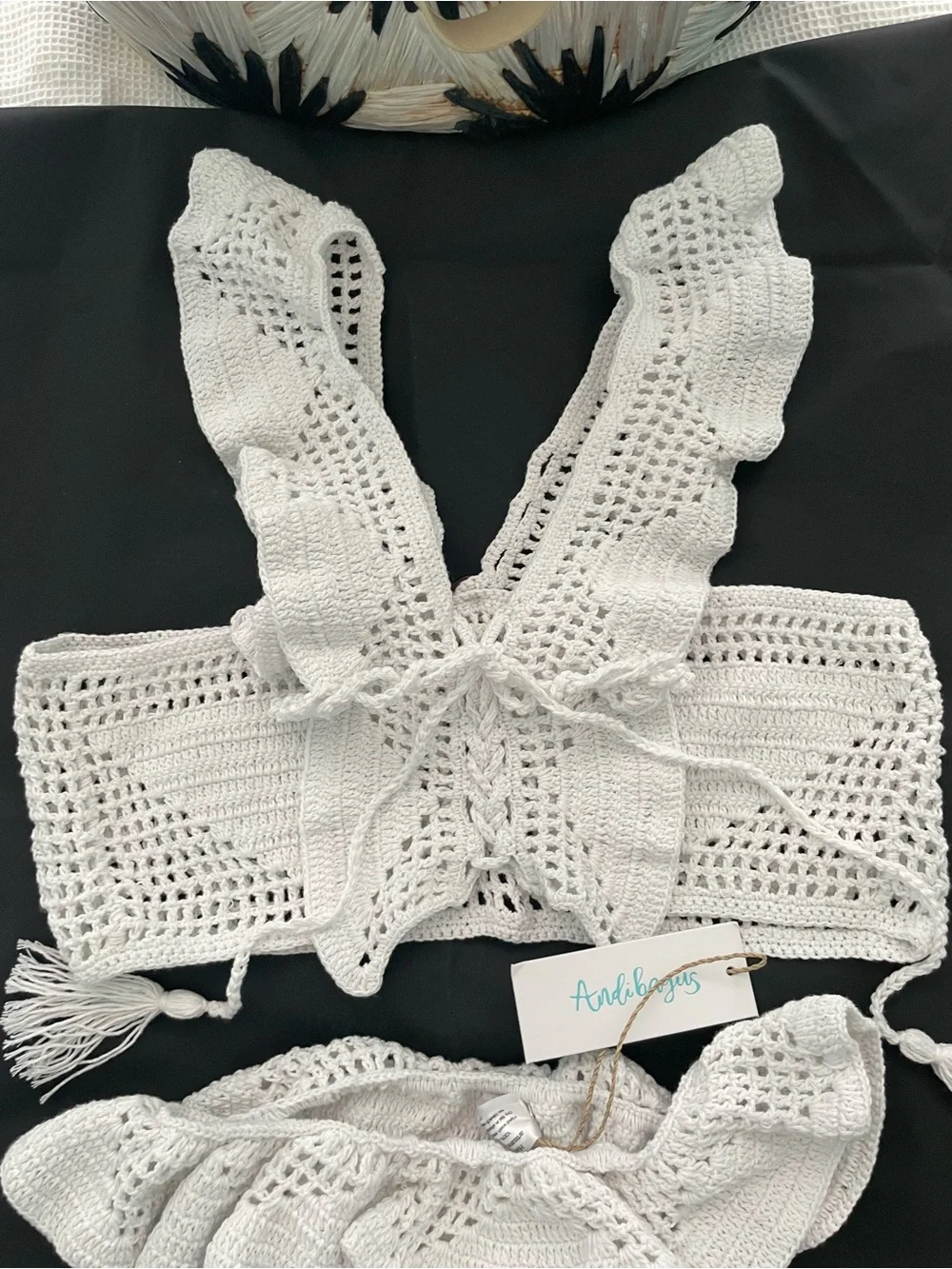 Rare Andi Bangus Handmade White Crochet Bikini Set - summer stunner !